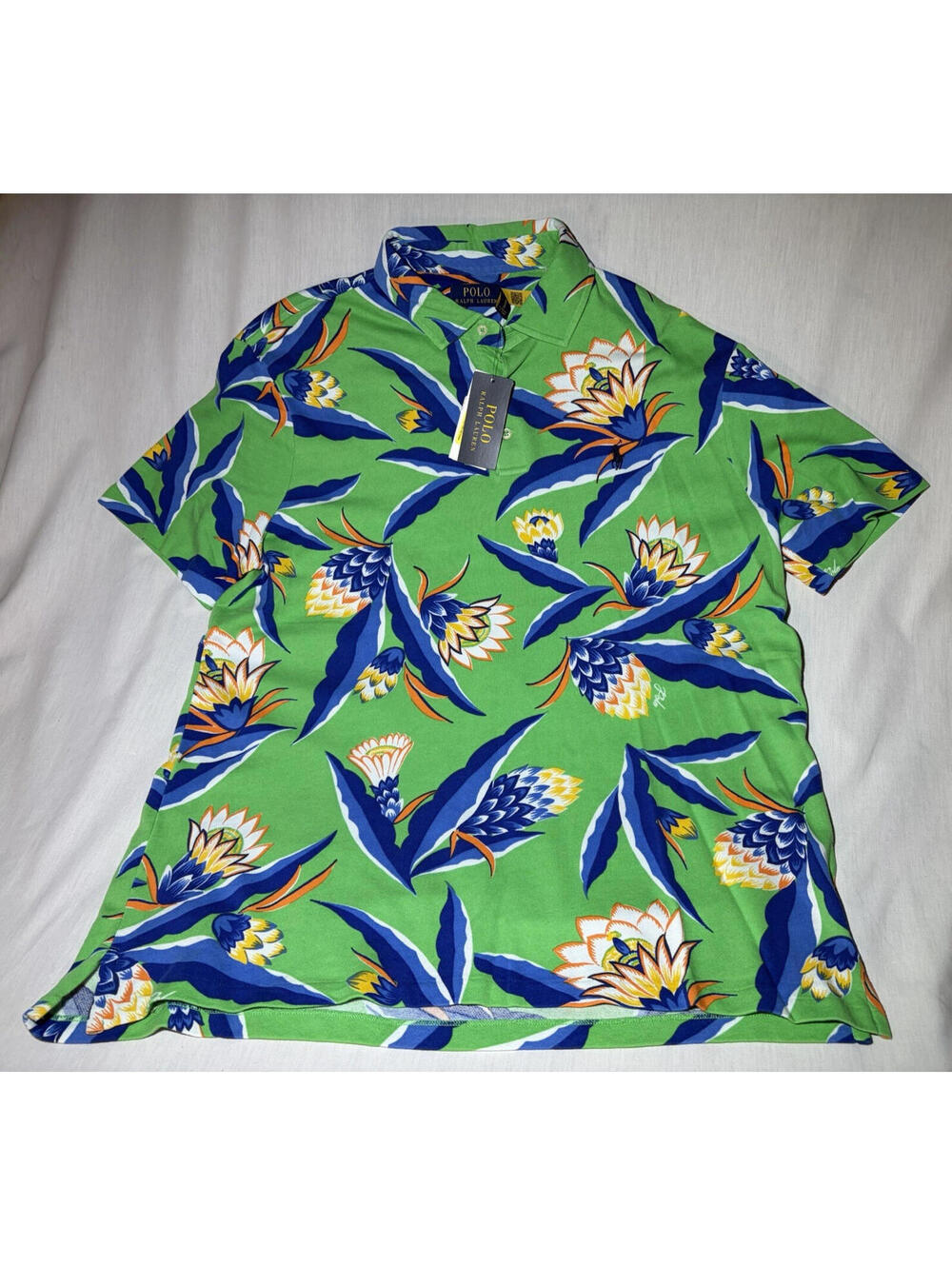 NWT Polo Ralph Lauren Tropical Floral Performance Polo Shirt Green Blue Men’s L